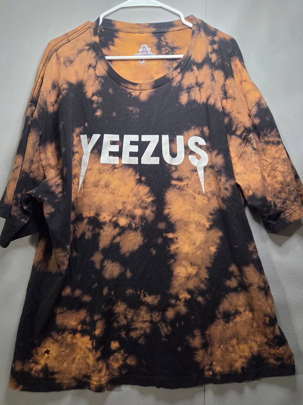 Yeezus Kanye West Graphic T-Shirt XXL Black Orange Bleach Dye Distressed (122)